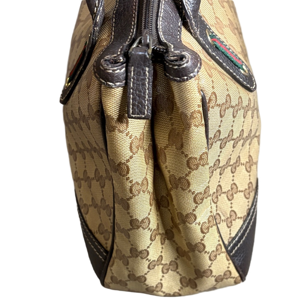 Gucci  GG  Crystal Prince Tote  Bag Coated Canvas Leather Trim Authentic - Picture 6 of 15